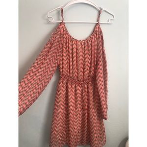 Chevron Print Cold Shoulder Dress